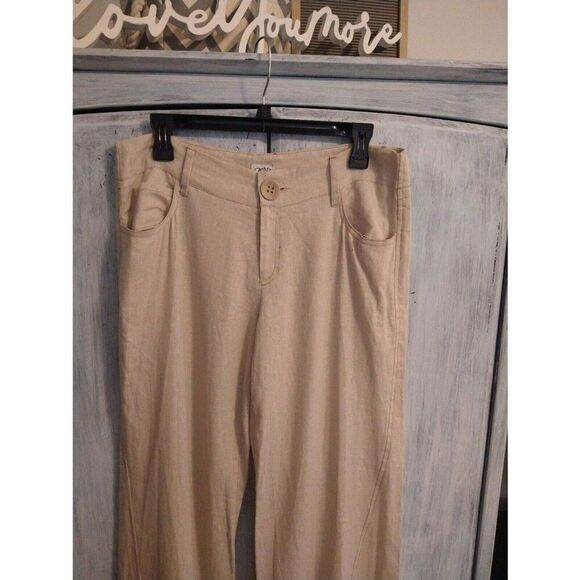 Cache beige linen flared bottom pants Sz 10 Boho Beachy Cottage Core - Picture 3 of 11
